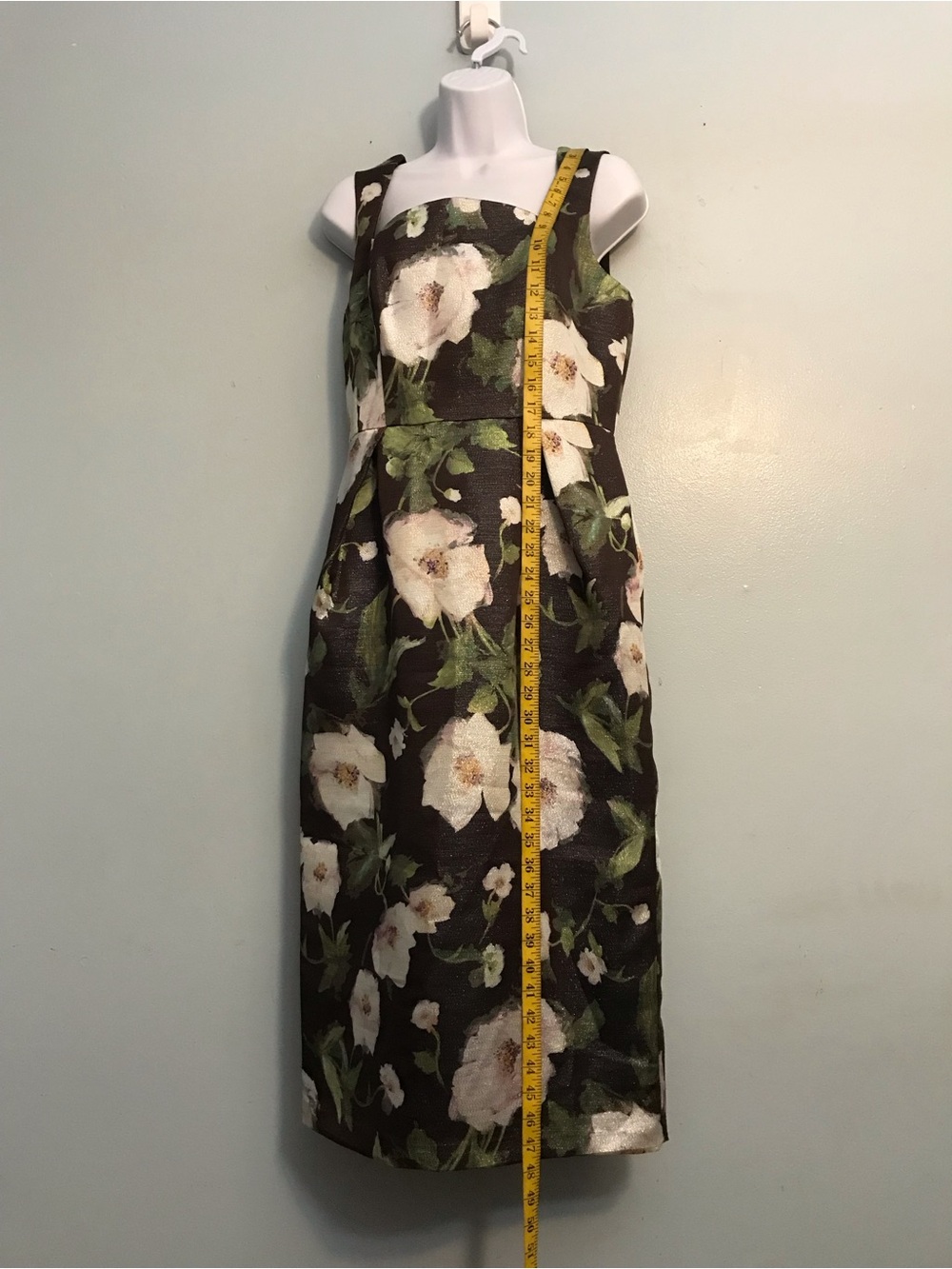 Adrianna Papell Black Floral Square-Neck Midi Dress